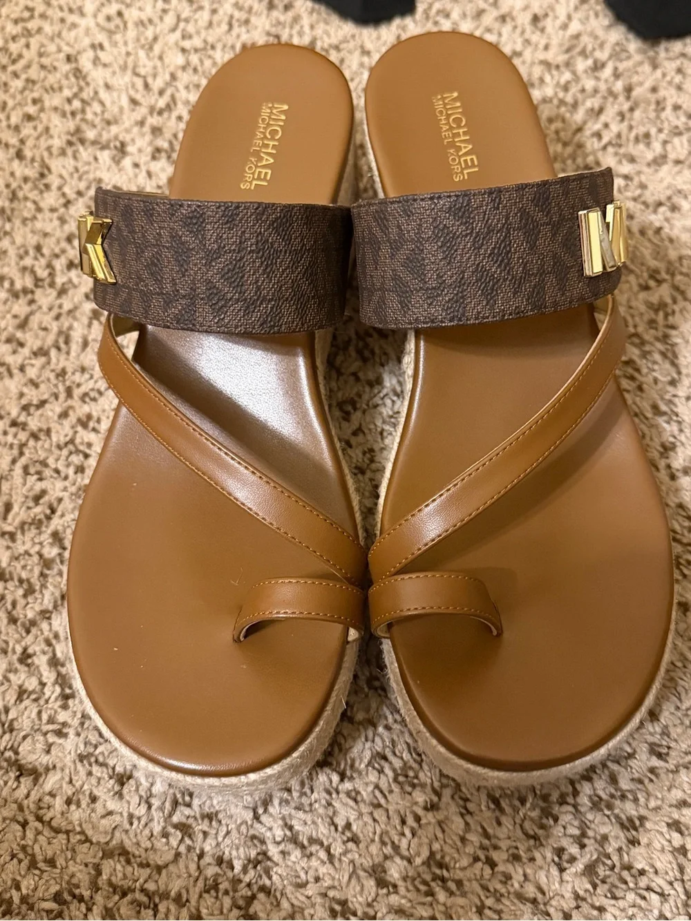 MICHAEL Michael Kors Brown Logo Toe-Loop Sandals